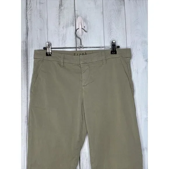WOMENS FRANK & EILEEN WICKLOW CHINO CROPPED RAW EDGE TWILL PANTS LIGHT GREEN 2